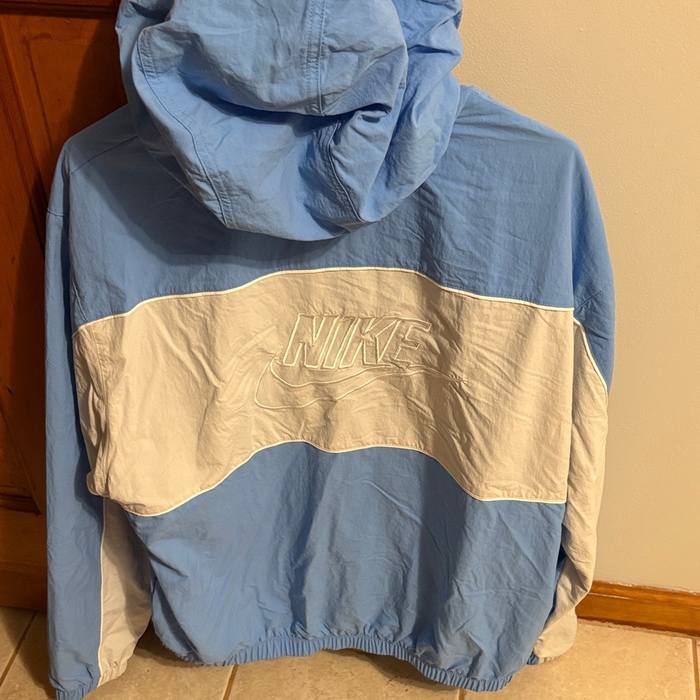 Nike Light Blue and White Hooded Jacket